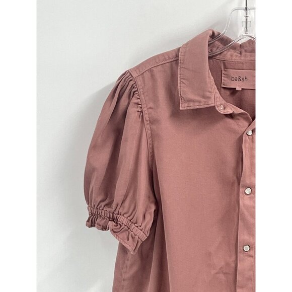 Ba&sh Danee Pearl Snap Puff Sleeve Lady Shirt Blouse Sz 2 = Medium Whimsy Rose - Picture 2 of 6